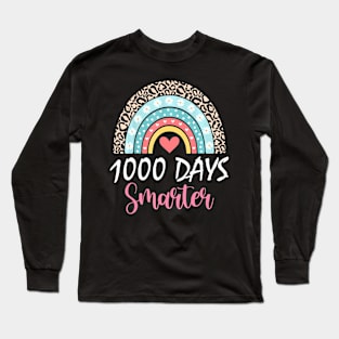 1000 Days Smarter Happy 1000Th Day Of School Rainbow Leopard Long Sleeve T-Shirt